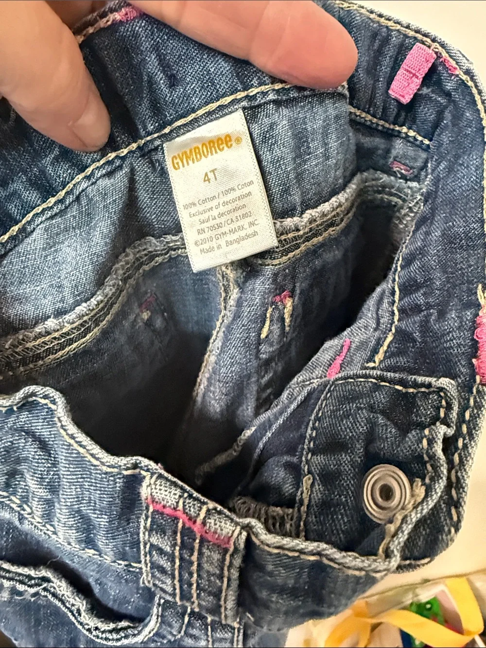 Gymboree Dark Blue Denim Pants with Pink & Yellow Heart Accents Y2K